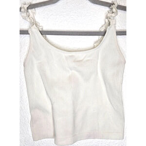 Gypsy & Jade Womens Cropped Tank Top Small Medium White Ruffle Ribbed Strap Y2K